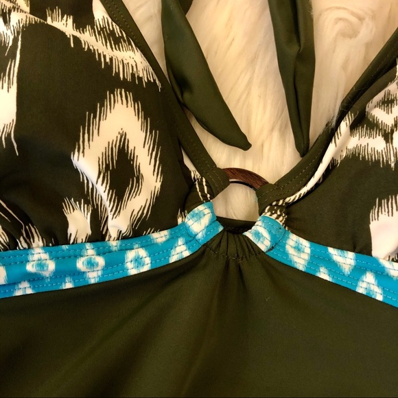 ✅ SOLD! Merona Olive Green Tie Neck One Piece - Picture 5 of 10